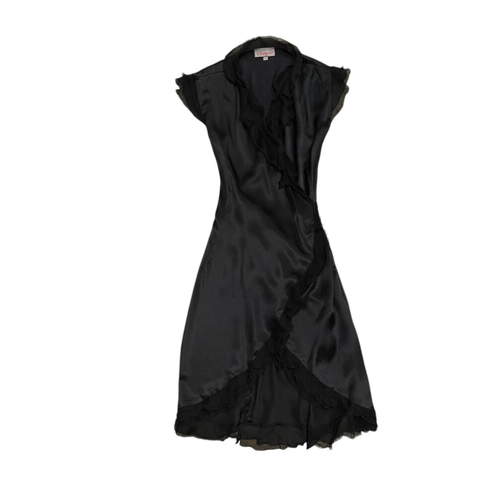 Vintage Y2K euro French Queenie black silk wrap-around dress